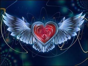 Serce w grafice komputerowej z falującymi skrzydłami