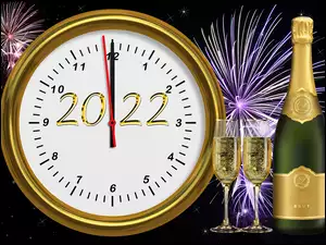 Zegar z datą 2022 wśród fajerwerków