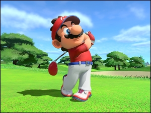 Mario na polu golfowym z gry Mario Golf Super Rush