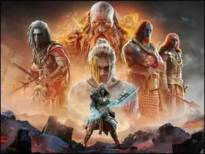 Postaci z gry Assassins Creed Valhalla Dawn of Ragnarok na plakacie