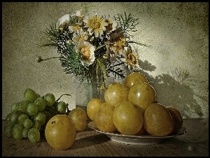 Śliwki, Kwiatów, Winogrona, Bukiet