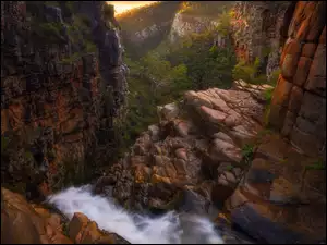 Skały, Góry, Drzewa, Australia, Rzeka, Morialta Conservation Park