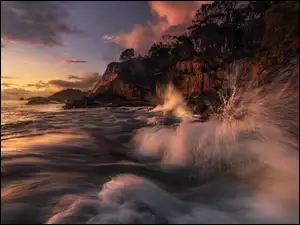 Skały, Morze, Park Narodowy Freycineta, Australia, Fale, Tasmania
