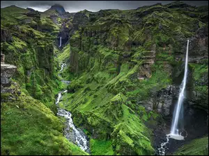 Kanion Fjadrargljufur, Wodospad, Wąwóz, Islandia, Rzeka Fjadra