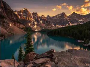 Park Narodowy Banff, Góry, Chmury, Kanada, Drzewa, Lasy, Jezioro Moraine