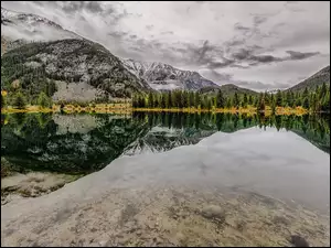 Góry Skaliste, Jesień, Officers Gulch Pond, Stany Zjednoczone, Jezioro, Kolorado