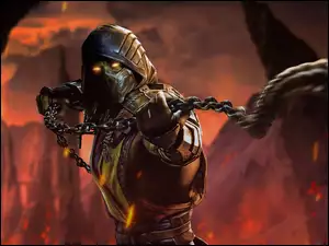 Postać Scorpiona z łańcuchem z gry Mortal Kombat 11