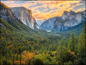 Park Narodowy Yosemite, Drzewa, Kalifornia, Stany Zjednoczone, Góry