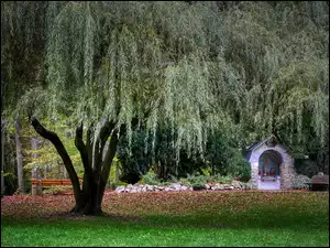 Kapliczka pod wierzbą płaczącą w parku