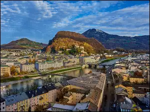 Salzburg, Domy, Góry, Austria, Rzeka Salzach