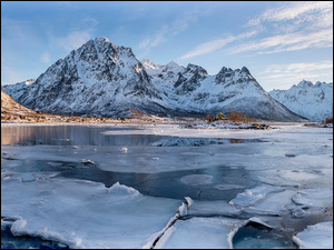Gmina Vagan, Zima, Austnesfjorden, Norwegia, Fiord, Śnieg, Góry