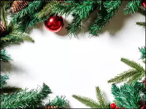 Boże Narodzenie, Gałęzie, Bombki, Szyszki