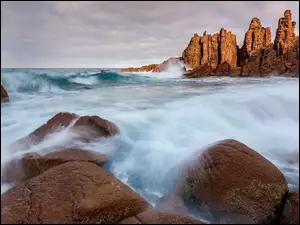 Kamienie, Australia, Skały, Morze, Głazy