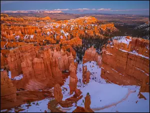 Park Narodowy Bryce Canyon, Stany Zjednoczone, Skały, Zima, Stan Utah