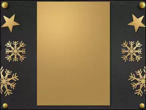 Złota kartka obok gwiazdek i śnieżynek w grafice