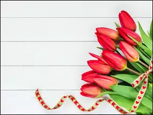 Czerwone tulipany z wstążeczką