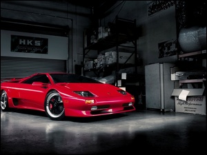 Garaż, Lamborghini, Czerwone, Diablo