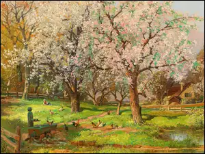 Wiosenny sad na obrazie austriackiego malarza Aloisa Arneggera