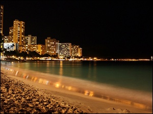 Waikiki, Honolulu, Nocą, Plaża