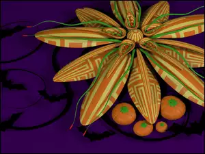 Rozłożysty kwiat i dynie w grafice 3D