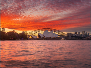 Zatoka Port Jackson, WschĂłd sĹoĹca, Most Sydney Harbour, Australia, Sydney Opera House, Sydney