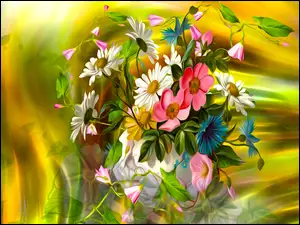 Graficzny kolorowy bukiet kwiatów