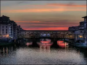 Most, Noc, Florencja, WĹochy, Ponte Vecchio