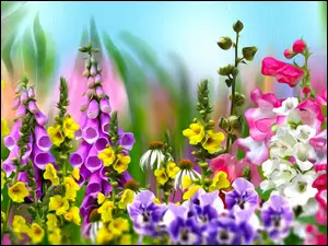 Graficzne kolorowe wiosenne kwiaty