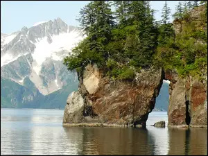 Jezioro, Alaska, SkaĹy, GĂłry, Drzewa