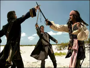 piraci, piraci_z_karaibow_2, Johnny Depp, Orlando Bloom, szabla