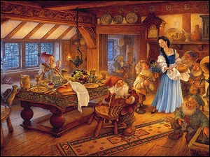 Snow White and the Seven Dwarfs, Scott Gustafson, Malarstwo, KrĂłlewna ĹnieĹźka i siedmiu krasnoludkĂłw