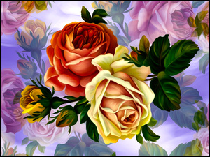 Graficzne róże z pąkami i listkami