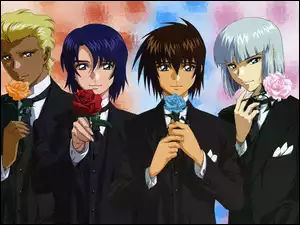 Mężczyźni z różami na rysunku Manga Anime