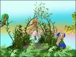 Graficzne lalki z roślinami