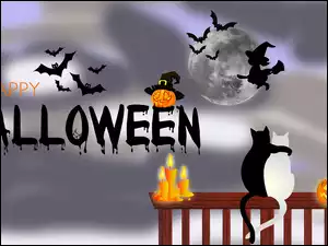Świeczki, Halloween, Dynie, Koty