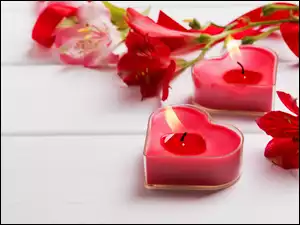 Kwiaty z sercami i świeczkami