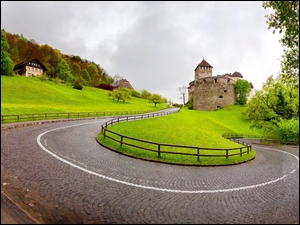 Liechtenstein, Księstwo, Zamek w Vaduz, Drzewa, Vaduz, Droga