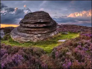 Formacja skalna z piaskowca na wzgórzu Over Owler Tor w Anglii