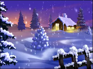 Grafika 2D, Zima, Śnieg, Dom