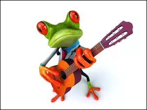 Śmieszna żaba z gitarą