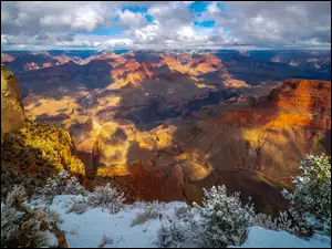 GĂłry, Park Narodowy Wielkiego Kanionu, RoĹliny, Arizona, Wielki Kanion Kolorado, Ĺnieg, Stany Zjednoczone, Grand Canyon