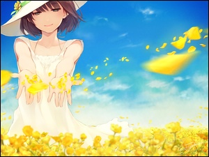 Anime, Dziewczyna, Kwiaty