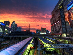 Miasto, PociÄg, Tokio, Japonia, Dworzec