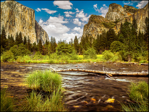 Rzeka i góry w parku narodowym Yosemite w Kalifornii