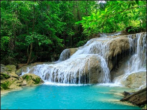Tajlandia, Wodospad, Kamienie, Drzewa, ZieleĹ, Huai Mae Khamin, Prowincja Kanchanaburi, Park Narodowy Khuean Srinagarindra, Las