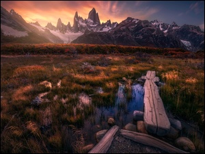 Patagonia, Góry Andy, Kładka, Argentyna, Mokradła, Jesień, Fitz Roy