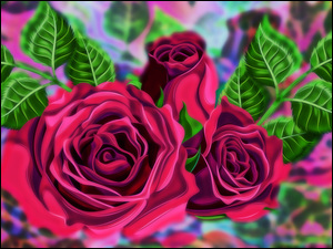 Różowe róże z listkami w grafice 2D