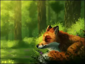 Graficzny rudy lis w lesie