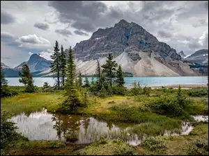 Góry, Park Narodowy Banff, Jezioro Bow Lake, Kanada, Góra Crowfoot Mountain, Prowincja Alberta
