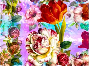 Graficzne róże i tulipany